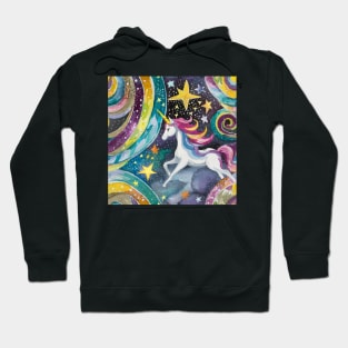 starry night with galaxy and stars and unicorn Hoodie